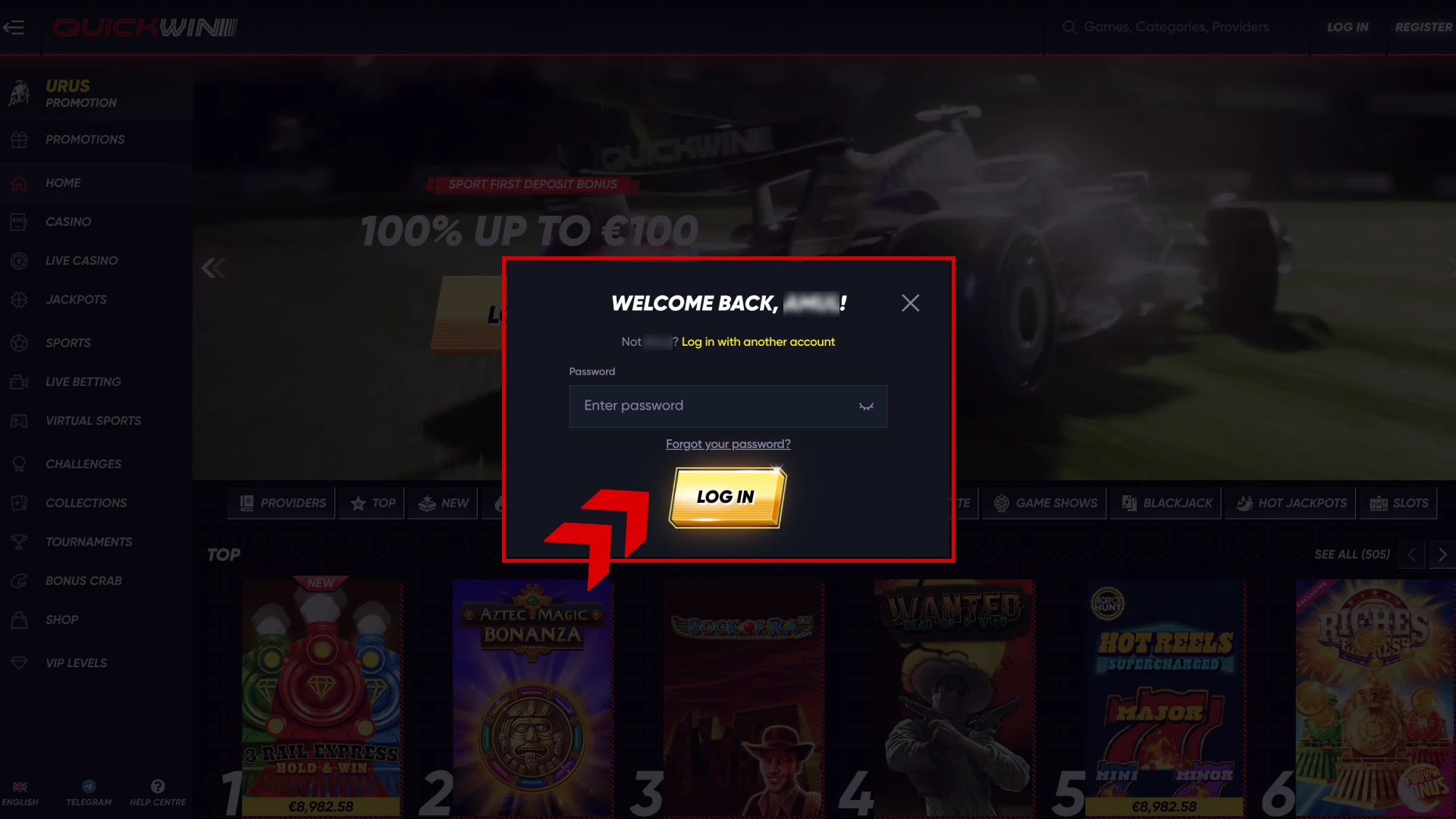 Enter your Quickwin personal account to start betting.