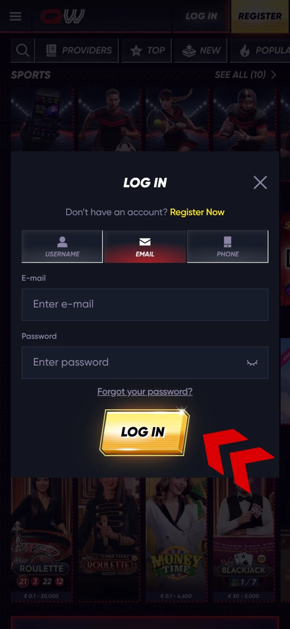 Open the Quickwin app to start login process.